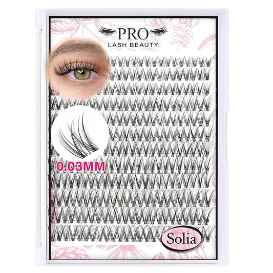 PROLASHBEAUTY Natural Lash Clusters Wispy Lashes Invisible Band Eyelash Clusters CC Curl Individual Lashes Natural Look Lashes Clusters with Super Thin Band Reusable Soft & Comfortable (Solia,8-16mix)