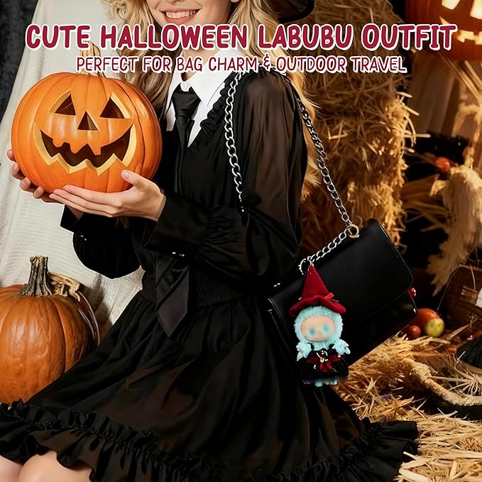 Clothes for LA BUBU 17cm Doll (NO Doll), Outfit for LA BUBU, 2-Piece Little Witch Set (Hat & Dress) for LABUBU Dress Up, Costume Accessories, Red