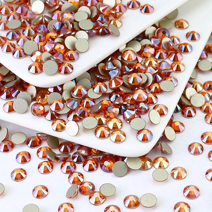 Flatback Crystal Rhinestones Round Gems for Nail Art and Craft Clothes Glue Fix, Amber (4.6-4.8mm) SS20/1440PCS