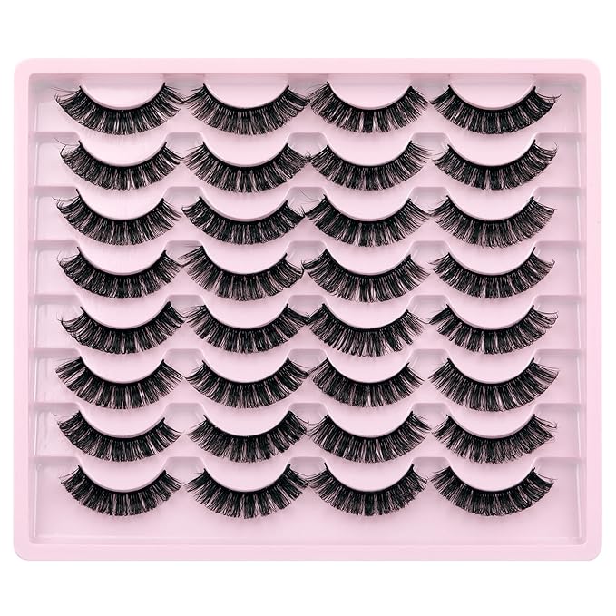 JIMIRE Russian Strip Volume Eyelashes DD Curl Wispy Fluffy False Eyelashes Look Like Lash Extensions Natural Lashes Pack 16 Pairs