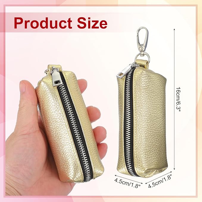 uxcell Leather Coin Purse, Leather Car Key Holder Bag Hand-held Change Purse Keychain Pouch Small Coin Pouch with Key Ring for Women and Men, Golden