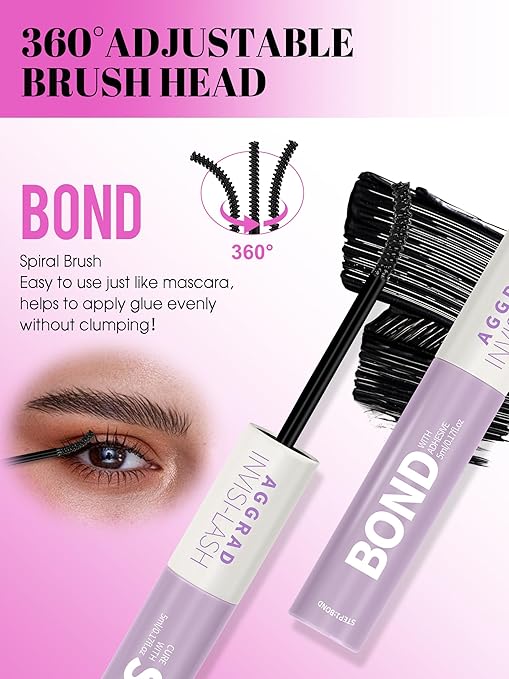 Lash Cluster Bond and Seal Waterproof Glue 150H Super Strong Hold Long-Lasting for Eyelash Clusters Extensions Kit DIY Self Adhesive 2 in 1 Individual Lash Glue Black Bonder & Clear Sealant