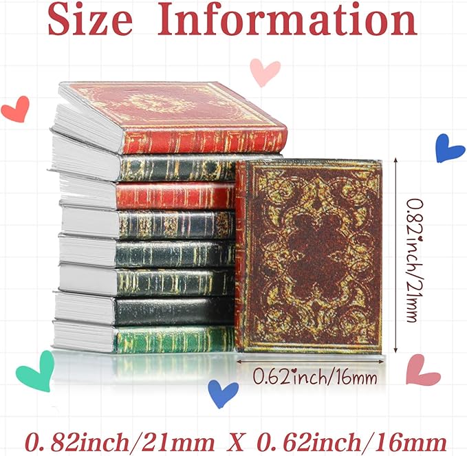 Sumind 16 Pcs 1:12 Miniatures Dollhouse Books, Assorted Timeless Miniatures Books, Mini Dollhouse Accessories Toy Supplies Decoration for Boys and Girls(Retro Style)