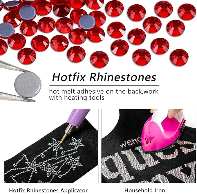 Beadsland Hotfix Rhinestones, 2880pcs Flatback Crystal Rhinestones for Crafts Clothes DIY Decorations, Light Siam, SS10, 2.7-2.9mm