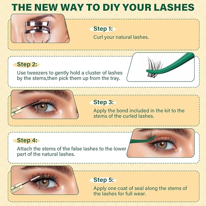 KEYYOULASH Manga Lash Clusters Kit 8-18mm Eyelash Clusters Kit DIY Lashes Extension Kit Natural Fairy Cluster Lashes with Bond Seal Remover Applicator Soft Thin Band(MG04)