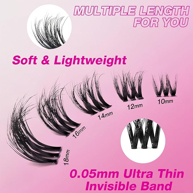 VEYESBEAUTY Lash Clusters Fluffy Individual Lash Extensions VBmuse 3D Layered Volume Eyelashes Thin & Invisible Band Wispy Faux Mink Lash Newbie's Five-Second Length 16mm