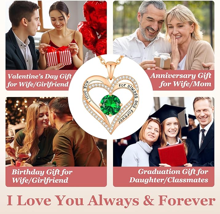 CDE Forever Love Heart Necklaces for Women, Wedding Anniversary, Birthday Mothers Day Christmas Day Gifts for Mom, Mother, Wife, friend, S925 Silver Jewelry with Birthstone Pendant