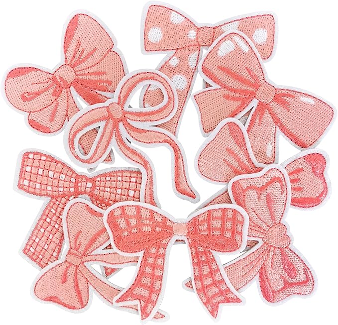 WILDREEDS 9 Pieces Bow Iron on Patches, Assorted Cute Bow Embroidered Sew on Patch for Clothing, T-Shirt, Backpacks, Hats, Jeans, Jackets