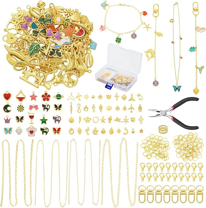 304Pcs Charms Keychain Making Kit for Teens & Adults, Complete Jewelry Making Supplies with Pliers, Key Rings, Charm & Extender Chain, DIY Starter Craft Kit for Girls, Birthday Christmas Gift Ideas