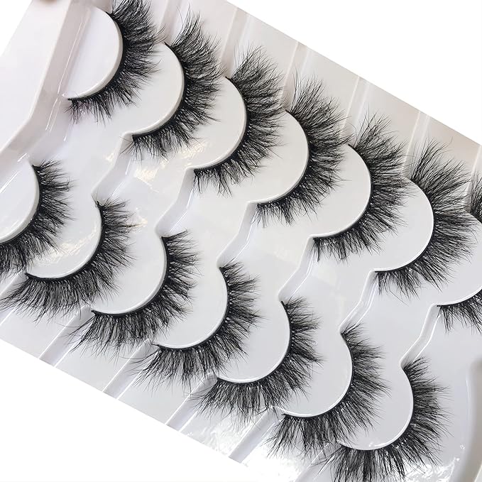 Pooplunch False Eyelashes Cat Eye Look Natural Volume Lashes Wispy Short Fake Eyelashes Faux Mink Lashes 7 Pairs Pack
