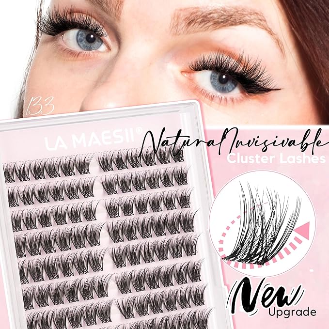 LA MAESII 120Pcs Clear Band Lash Clusters 10-14mm Natural Look Cluster Eyelashes C Curl Resuable Invisible Band Individual Cluster Lashes(133)