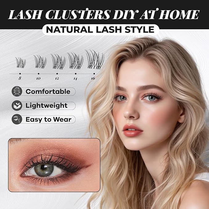 Velure Lash Clusters Eyelash Extensions Natural Lashes Individual Lash Clusters 8-16MM Eyelash Clusters Natural with Invisible Band Venus D Curly Individual Lashes by MissAiry(Velure 8-16MM)