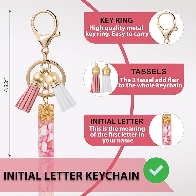 Initial Letter Keychain Cute Resin with 2 PU Tassel, Letter Keychain for Backpack Charms, Initial Keychains for Women