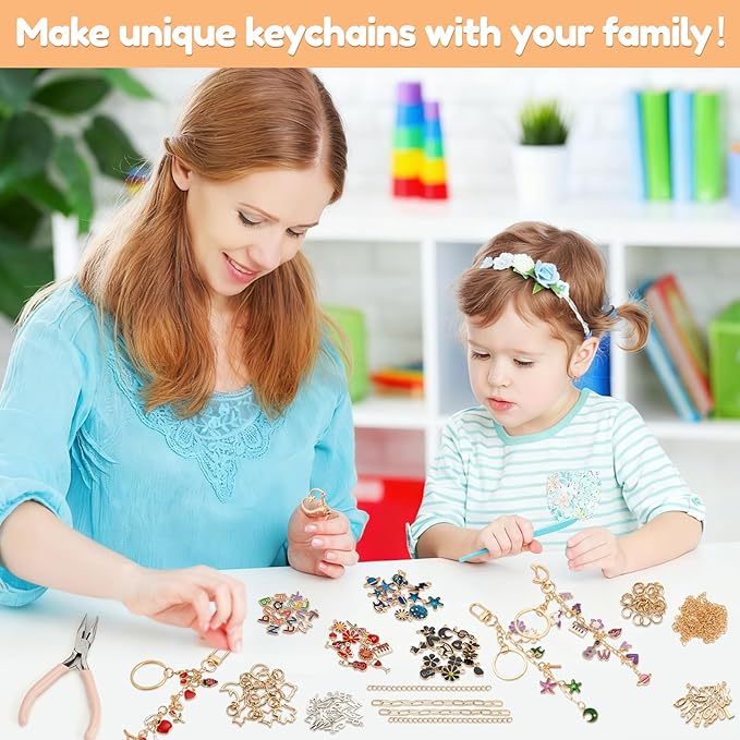 524Pcs DIY Keychain Making Kit with 218 Charms, Including 24 Keychain Clips Hooks 30 Extender Chain 200 Jump Ring Jewelry Plier Jewelry Making Supplies for Custom Key Ring Set Christmas Crafts Gifts