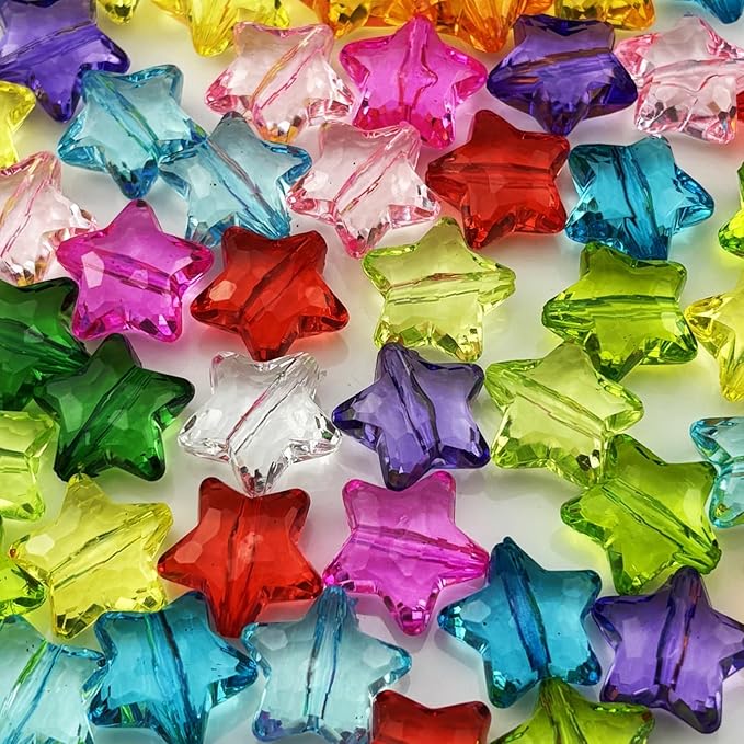 50pcs Acrylic Crystal Star Beads 20mm Star Shape Faceted Beads for Jewelry Making Bracelet Necklace Key Chains DIY Crafts(Mix Colors)