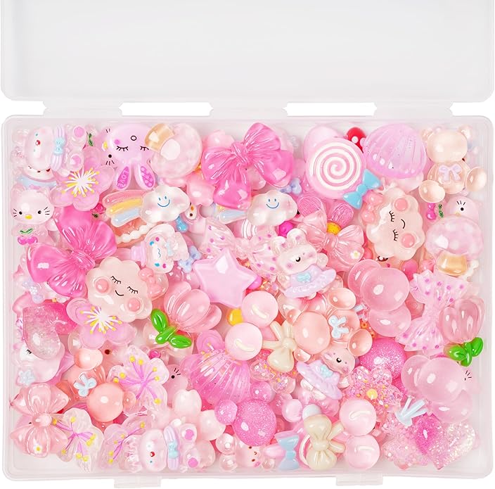 70 Pcs Resin Charms Slime pink Charms Cute Embellishments Bulk Mixed Ornament Decorations Accessories