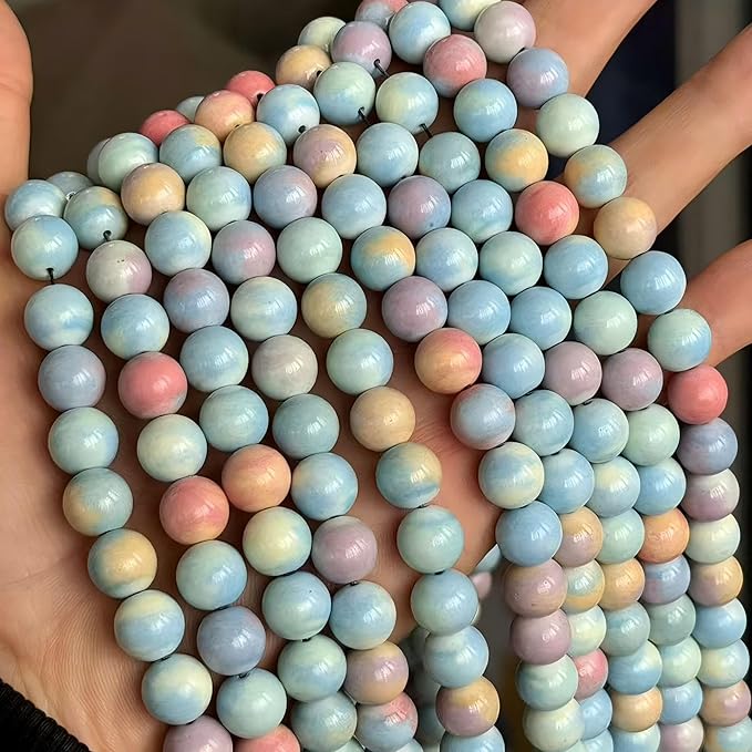 MJDCB Natural Stone Beads 10mm 35pcs Round Rainbow Stone Loose Gemstone Bead Charms for Jewelry Making Bracelet Necklace Earring Pendant