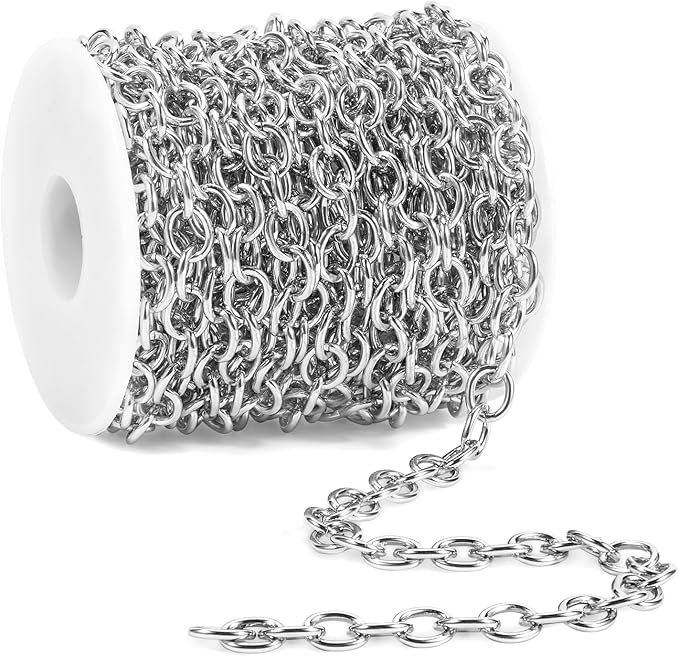 BORUINIE Silver Chain for Jewelry Making 33 Feet Aluminum Rolo Cable Chains Bulk for Bracelet Necklace Jewelry Making
