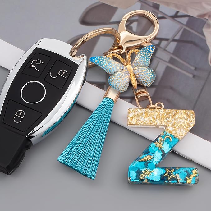 Suweibuke Cute Pink Key Chains for Women Girls, Initial Letter Keychains with Tassel, Charms for Key Purse Handbags Backpacks