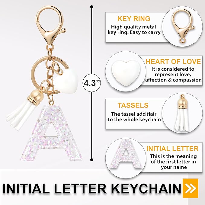 Alphabet Initial Letter Keychain Cute Heart Resin - Letter Keychain for Backpack Charms - Initial Keychains for Women