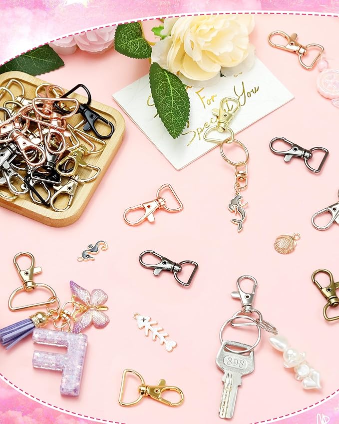 FIVEIZERO 80Pcs Swivel Clasp Hooks, 8 Colors Metal Swivel Snap Hooks, 25mm Keychain Clasps, Purse Hardware for Bag Making, Lanyard Clips, DIY Crafts, Swivel Clips for Keychains, Purses,Accessories