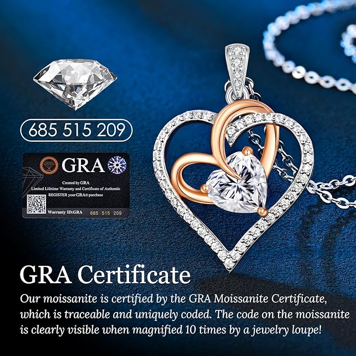 OOBEE Birthstone Necklaces for Women, 925 Sterling Silver Gemstone Fine Love Heart Moissanite Necklace, Ideal Birthday Anniversary Mothers Day Jewelry Gifts for Wife Mom Girlfriend Her