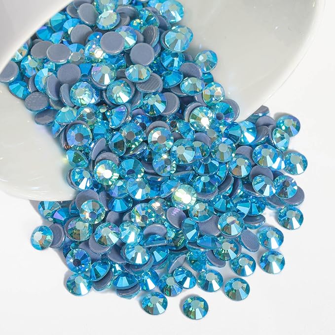 Beadsland Hotfix Rhinestones, 2880pcs Flatback Crystal Rhinestones for Crafts Clothes DIY Decorations, Aquamarine AB, SS10, 2.7-2.9mm