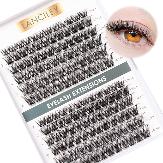 Lash Clusters 144pcs Volume Eyelash Clusters 10-16MM DIY Individual Lashes C Curly Eyelashes Manga Lashes Clusters Natural Cluster Eyelash Extensions Soft Thin Band Cluster Lashes for Beginners-DM01