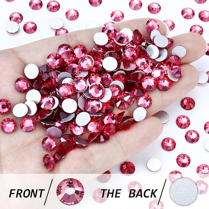 Flatback Crystal Rhinestones Round Gems for Nail Art and Craft Clothes Glue Fix, Rose (2.9-3.0mm) SS12/1440PCS