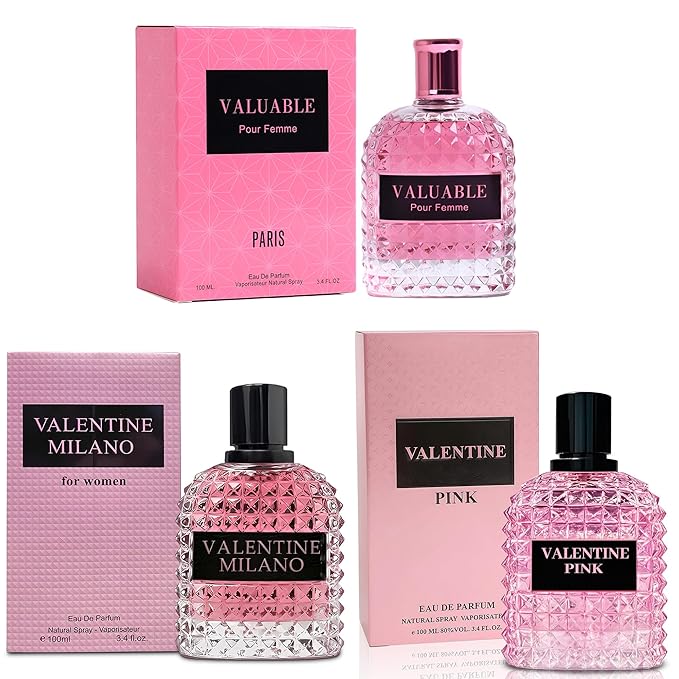 A CENTER Perfume Set for Women - 3PCS Floral Long Lating Fragrance with Jasmine, Rose & Lily of the Valley | 3.4 Fl Oz Each Women Cologne Gift Set (Milano/Valuable/ValenPink)