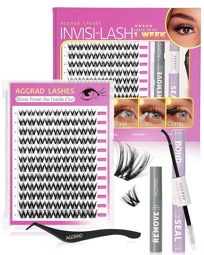 Flora Lash Clusters Kit 8-14mm D Curl Wispy Eyelash Clusters Spiky WideSpan DIY Eyelash Extension Kit Spiky Cat Eye Lashes Individual Fake Eyelashes Clusters Kit Ultra-Thin Black Band