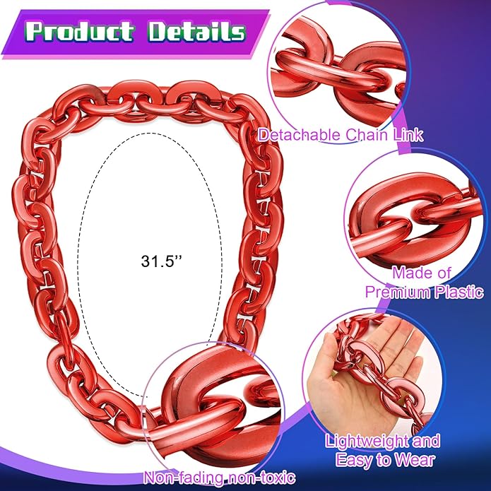 Remuuly Plastic Chain Necklace Chunky Big Fake Necklace Hip Hop Rapper Giant Turnover Chain Costume for Halloween