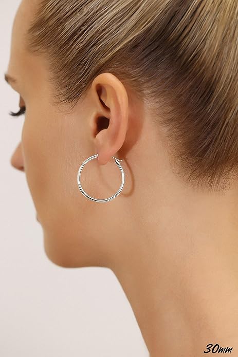 14k White Gold Classic Round Hoop Earrings