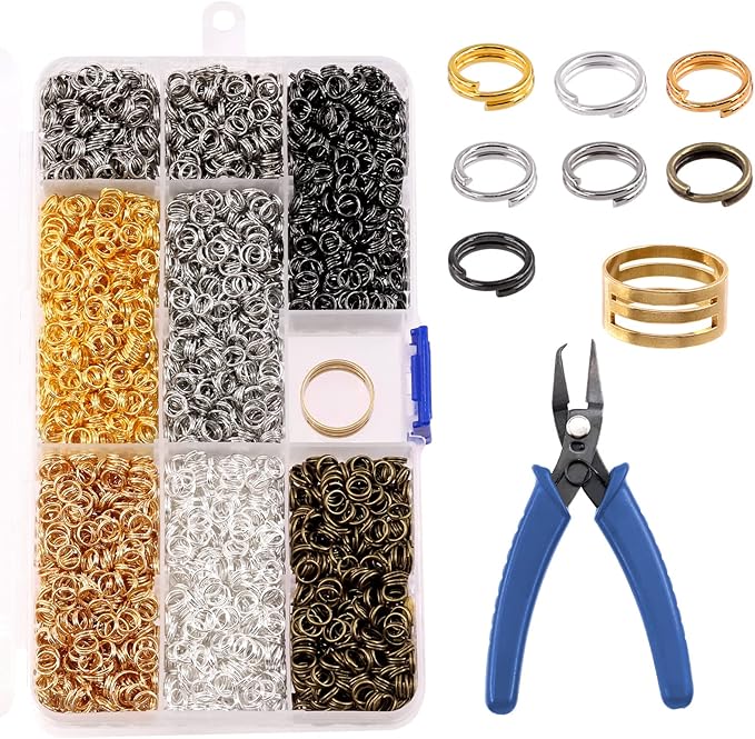 Tanstic 350 Pcs Split Jump Rings Set, 1/4" 7 Colors Double Closed & Loop Jump Rings with Opener & Pliers for DIY Jewelry Craft