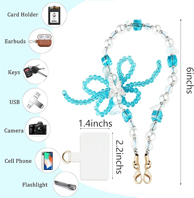 Marble Beaded Phone Wrist Strap,Detachable Phone Bracelet Strap with Tether Tab,Hands-Free Wristlet Strap (Blue & White)