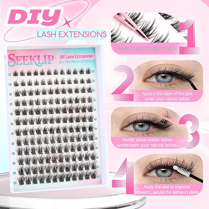 Lash Clusters Anime Spiky Eyelash Extensions Triple Spikes Doll Manga Lash Clusters 8-16MM C Curl 144Pcs Cosplay Doe Eyed Individual Lashes for DIY at Home (Lavender)