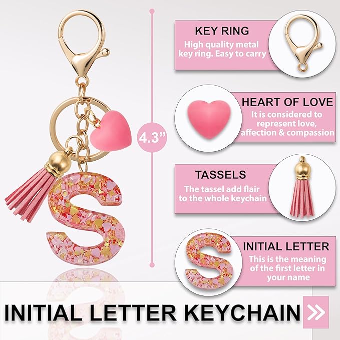 Alphabet Initial Letter Keychain Cute Heart Resin - Letter Keychain for Backpack Charms - Initial Keychains for Women