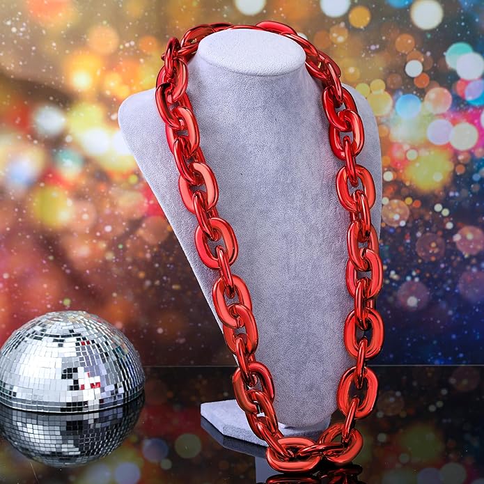 Remuuly Plastic Chain Necklace Chunky Big Fake Necklace Hip Hop Rapper Giant Turnover Chain Costume for Halloween