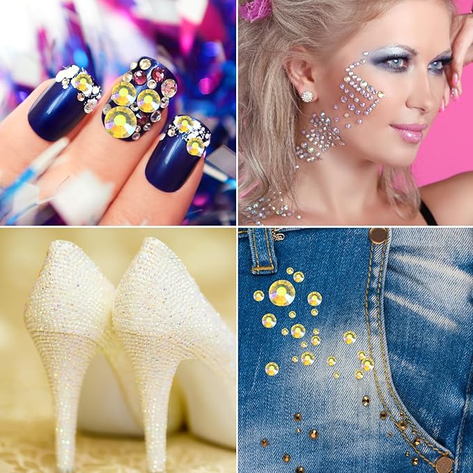 Jollin Glue Fix Crystal Flatback Rhinestones Glass Diamantes Gems for Nail Art Crafts Decorations Clothes Shoes 2.8mm (ss10 2880pcs, Lemon AB)