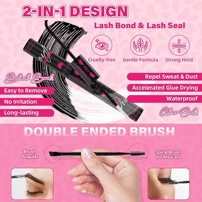 Lash Clusters Kit 3D Style Eyelash Clusters Kit with Lash Bond and Seal Eyelash Applictor Lash Remover for Beginner Waterproof Resuable Eyelash Extensions at Home (Attraction-3D,8-16mix)