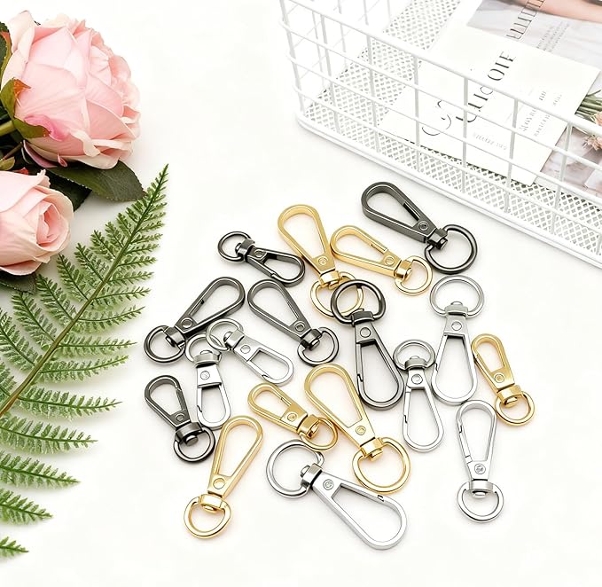12pcs Swivel Push Gate Snap Hooks Clasps for DIY Crafts Keychain Clip Purse Handbag Making Accessories (Light Gold,Medium(38mm))