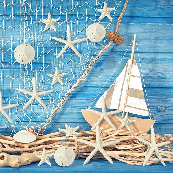 Queekay 30 Pcs Resin Starfish Sand Dollars for Crafts 2-4.7 Inch Fake Seashells Bulk Large White Sand Dollar Ornament for Beach Mermaid Birthday Wedding Christmas Party Decor DIY Craft Supplies