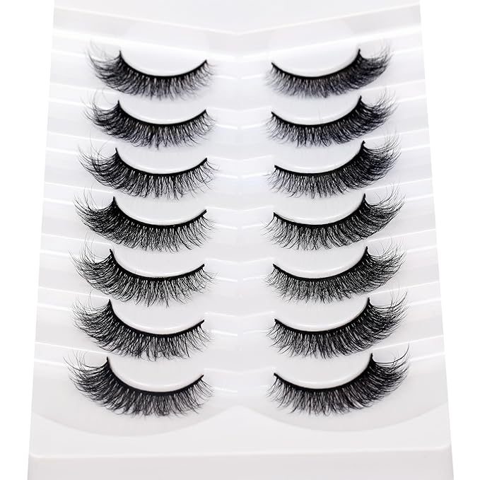 Pooplunch False Eyelashes Natural Cat Eye Wispy Extension Volume Fake Eyelashes Faux Mink Lashes Strips 7 Pairs Pack