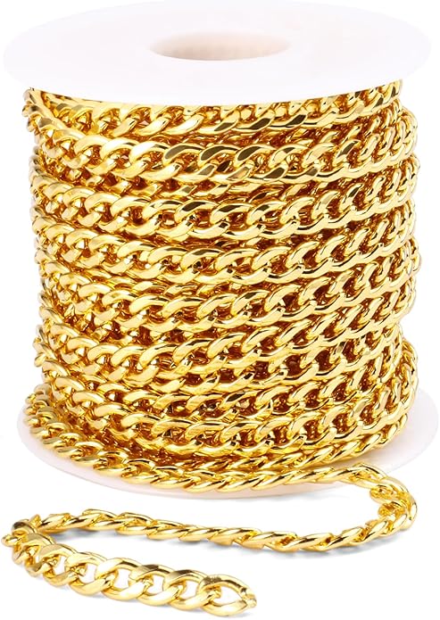 16.5 Ft Stainless Steel Curb Chains, 5mm 6mm 7mm 9mm Cuban Chain Roll Bulk for Jewelry Making