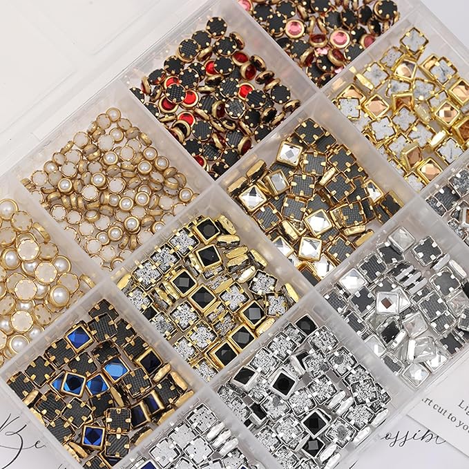 Luxury 3D Nail Art Charms Rhinestones, CYHYII 1 Box Metal Jewelry Nail Decoration Mixed Styles Colors Shiny Diamonds Vintage Pendants Nail Gems for Nail Decoration