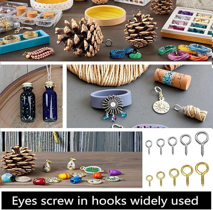 1000 Pcs Small Screw Eye Pin Jewelry Making Eyelet Hook Kits for Craft 5 Sizes Silver and Gold (4x8mm,5x10mm,6x12mm,7x14mm,8x16mm)