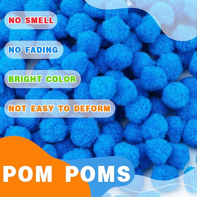 MORFEN 150 Pieces Pom Poms, 1 Inch Blue Craft Pom Poms, Fuzzy Pompom Puff Balls, Small Pom Pom Balls for DIY Arts and Crafts Projects, Home Decorations