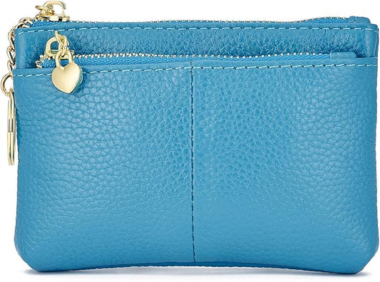 ZOOEASS Women Genuine Leather Zip Mini Coin Purse With Key Ring Triple Zipper Card Holder Wallet