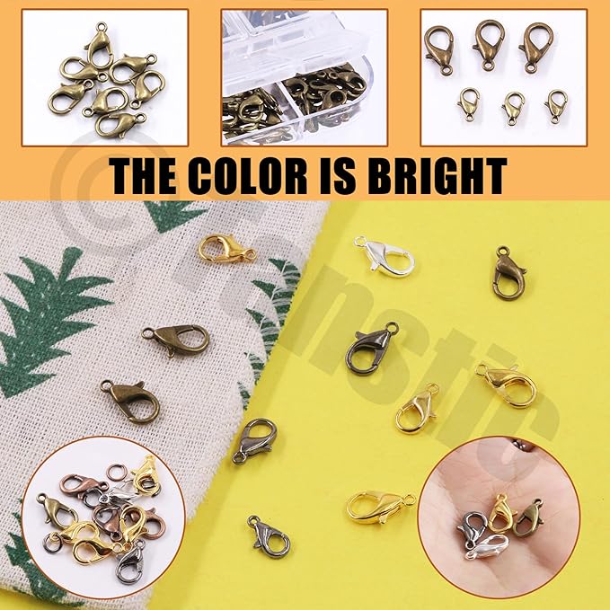 Tanstic 170Pcs Bronze Lobster Claw Clasps with Open Jump Rings Kit, 10mm, 12mm, 14mm, 16mm, 18mm Alloy Small Jewelry Clasps Lobster Clasps and 6mm Jump Rings for DIY Jewelry Making