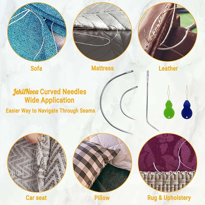 75 PCS Curved and J Shape Needles Set for Leather Projects, Carpet, Canvas Repairing, Wig Making, Upholstery, Weaving, Embroidery, and Hand Sewing